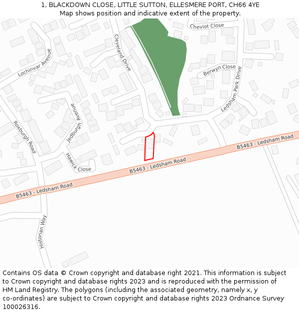 1, BLACKDOWN CLOSE, LITTLE SUTTON, ELLESMERE PORT, CH66 4YE: Location map and indicative extent of plot