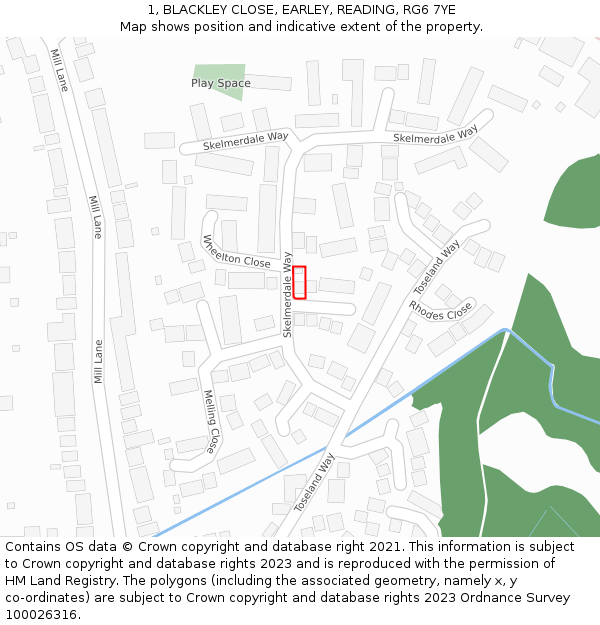 1, BLACKLEY CLOSE, EARLEY, READING, RG6 7YE: Location map and indicative extent of plot