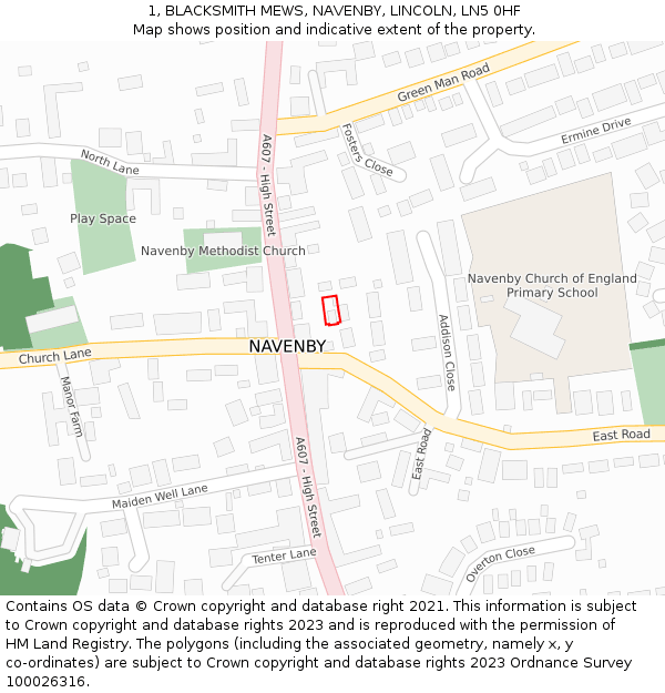 1, BLACKSMITH MEWS, NAVENBY, LINCOLN, LN5 0HF: Location map and indicative extent of plot