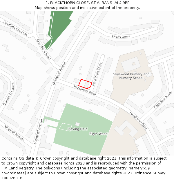 1, BLACKTHORN CLOSE, ST ALBANS, AL4 9RP: Location map and indicative extent of plot