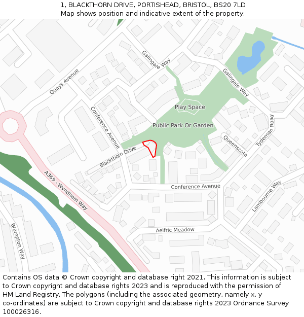 1, BLACKTHORN DRIVE, PORTISHEAD, BRISTOL, BS20 7LD: Location map and indicative extent of plot