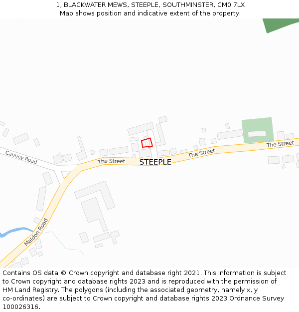 1, BLACKWATER MEWS, STEEPLE, SOUTHMINSTER, CM0 7LX: Location map and indicative extent of plot