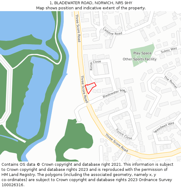 1, BLADEWATER ROAD, NORWICH, NR5 9HY: Location map and indicative extent of plot