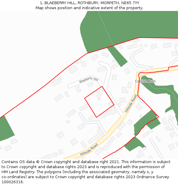 1, BLAEBERRY HILL, ROTHBURY, MORPETH, NE65 7YY: Location map and indicative extent of plot