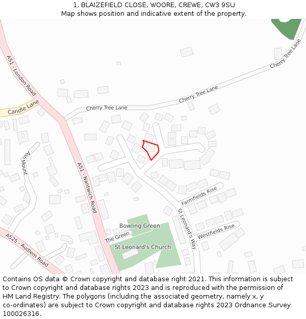 1, BLAIZEFIELD CLOSE, WOORE, CREWE, CW3 9SU: Location map and indicative extent of plot