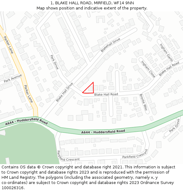 1, BLAKE HALL ROAD, MIRFIELD, WF14 9NN: Location map and indicative extent of plot