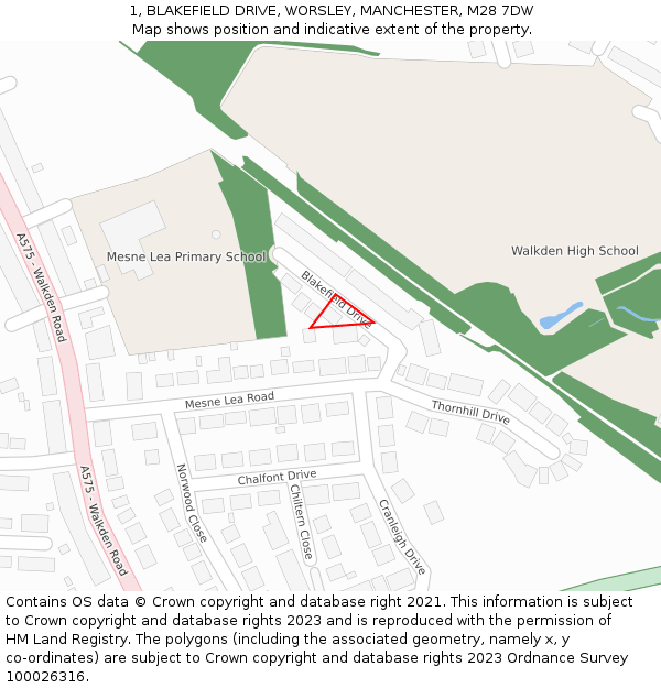 1, BLAKEFIELD DRIVE, WORSLEY, MANCHESTER, M28 7DW: Location map and indicative extent of plot