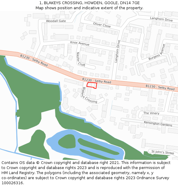 1, BLAKEYS CROSSING, HOWDEN, GOOLE, DN14 7GE: Location map and indicative extent of plot