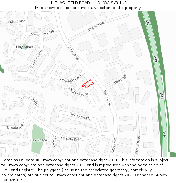 1, BLASHFIELD ROAD, LUDLOW, SY8 1UE: Location map and indicative extent of plot