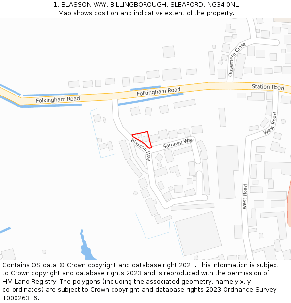 1, BLASSON WAY, BILLINGBOROUGH, SLEAFORD, NG34 0NL: Location map and indicative extent of plot