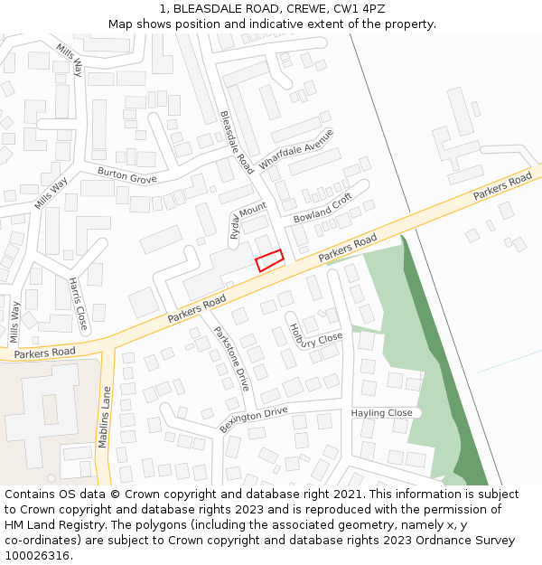 1, BLEASDALE ROAD, CREWE, CW1 4PZ: Location map and indicative extent of plot