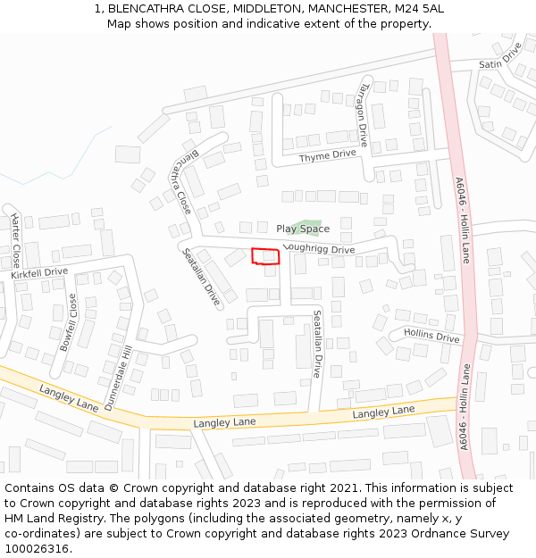 1, BLENCATHRA CLOSE, MIDDLETON, MANCHESTER, M24 5AL: Location map and indicative extent of plot