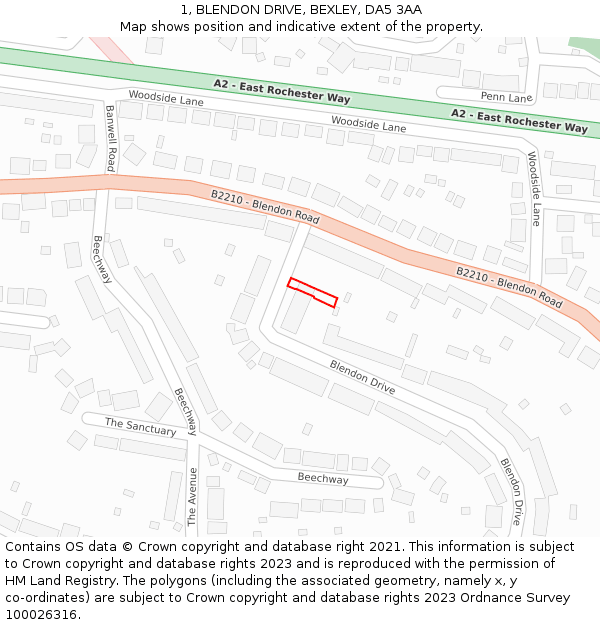 1, BLENDON DRIVE, BEXLEY, DA5 3AA: Location map and indicative extent of plot