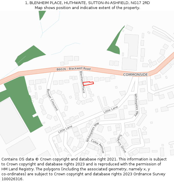 1, BLENHEIM PLACE, HUTHWAITE, SUTTON-IN-ASHFIELD, NG17 2RD: Location map and indicative extent of plot