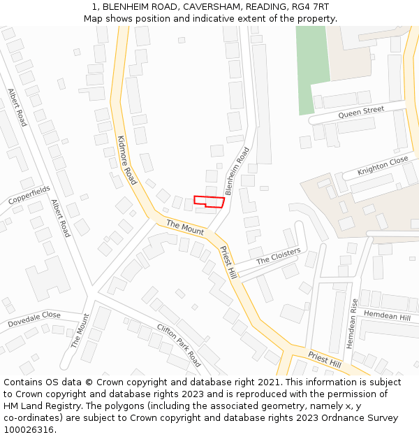 1, BLENHEIM ROAD, CAVERSHAM, READING, RG4 7RT: Location map and indicative extent of plot