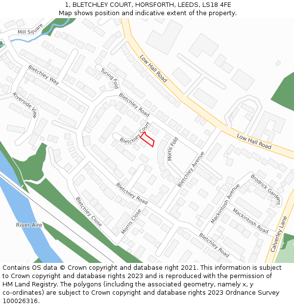 1, BLETCHLEY COURT, HORSFORTH, LEEDS, LS18 4FE: Location map and indicative extent of plot