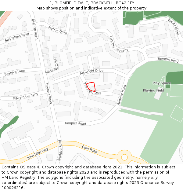 1, BLOMFIELD DALE, BRACKNELL, RG42 1FY: Location map and indicative extent of plot