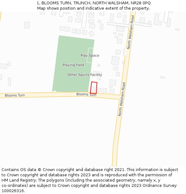 1, BLOOMS TURN, TRUNCH, NORTH WALSHAM, NR28 0PQ: Location map and indicative extent of plot