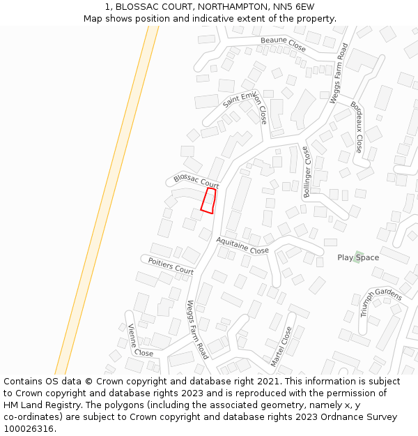 1, BLOSSAC COURT, NORTHAMPTON, NN5 6EW: Location map and indicative extent of plot