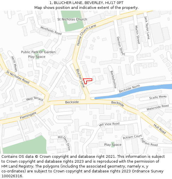 1, BLUCHER LANE, BEVERLEY, HU17 0PT: Location map and indicative extent of plot