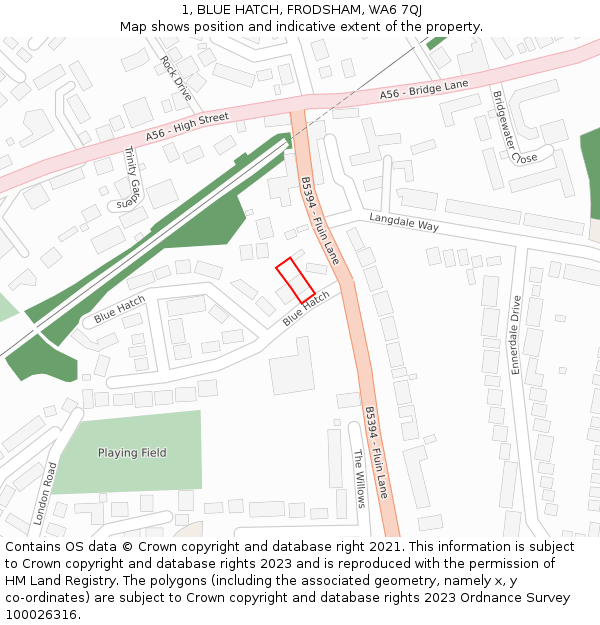 1, BLUE HATCH, FRODSHAM, WA6 7QJ: Location map and indicative extent of plot