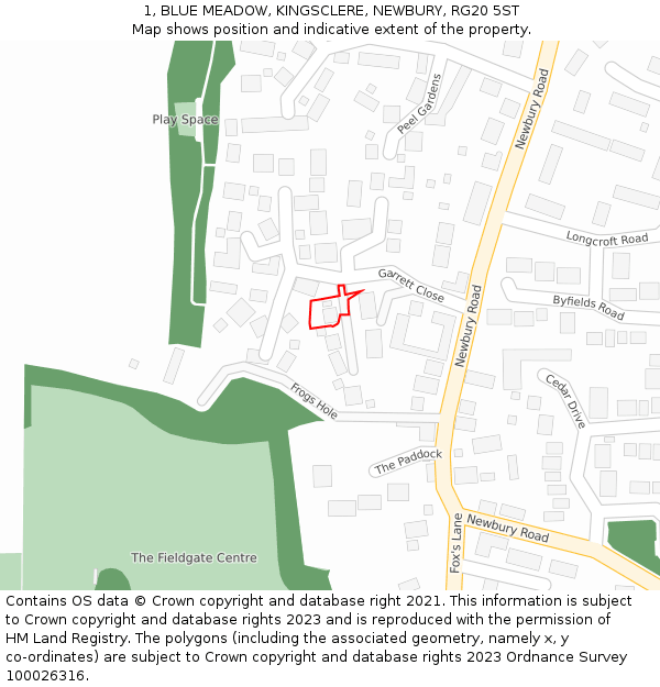 1, BLUE MEADOW, KINGSCLERE, NEWBURY, RG20 5ST: Location map and indicative extent of plot