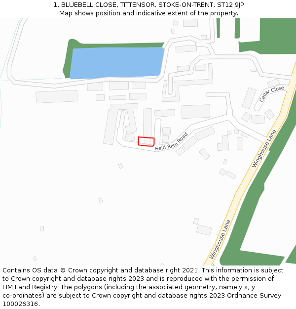 1, BLUEBELL CLOSE, TITTENSOR, STOKE-ON-TRENT, ST12 9JP: Location map and indicative extent of plot