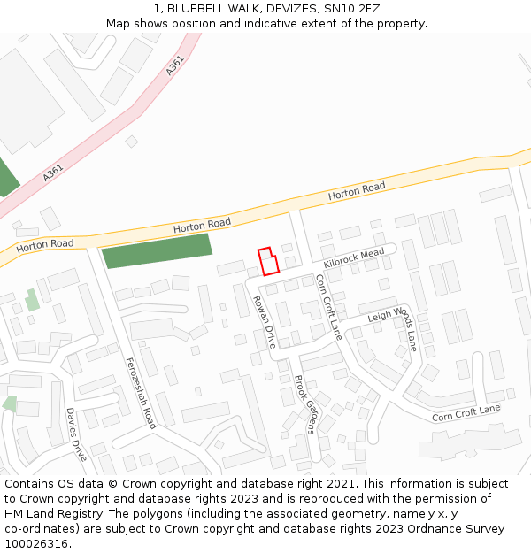1, BLUEBELL WALK, DEVIZES, SN10 2FZ: Location map and indicative extent of plot
