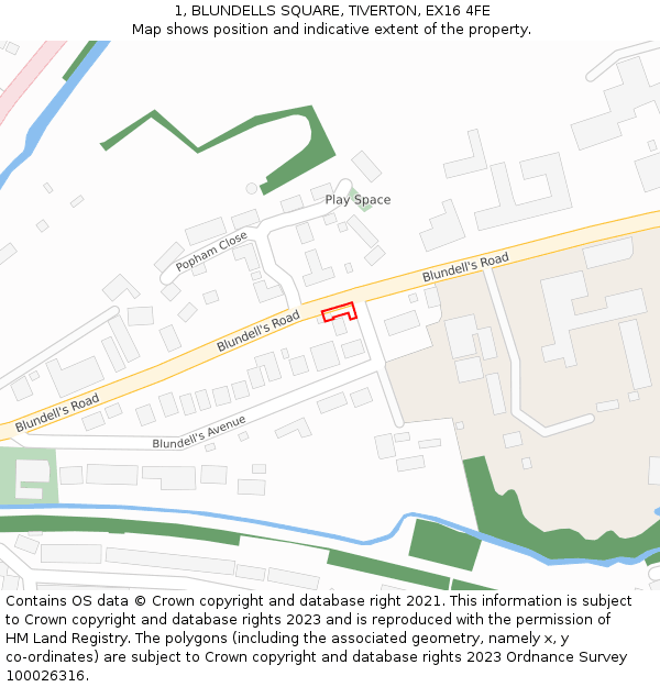1, BLUNDELLS SQUARE, TIVERTON, EX16 4FE: Location map and indicative extent of plot