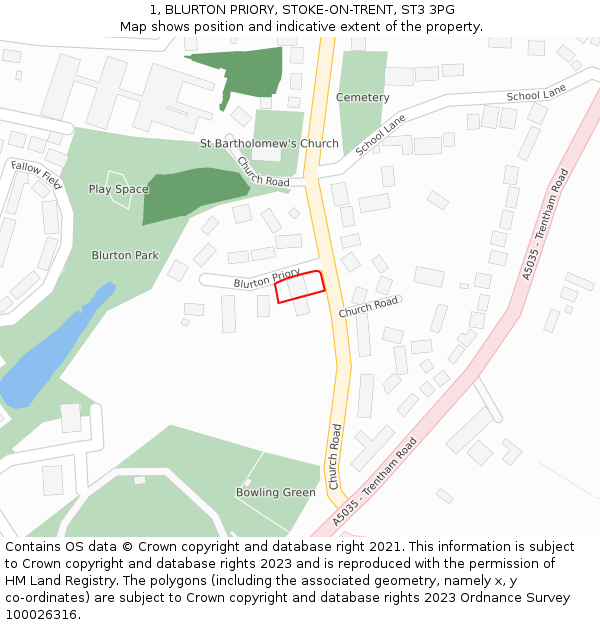 1, BLURTON PRIORY, STOKE-ON-TRENT, ST3 3PG: Location map and indicative extent of plot