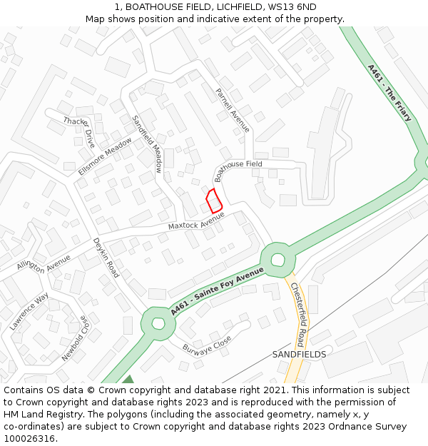 1, BOATHOUSE FIELD, LICHFIELD, WS13 6ND: Location map and indicative extent of plot