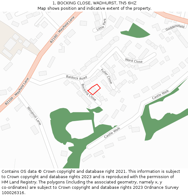 1, BOCKING CLOSE, WADHURST, TN5 6HZ: Location map and indicative extent of plot