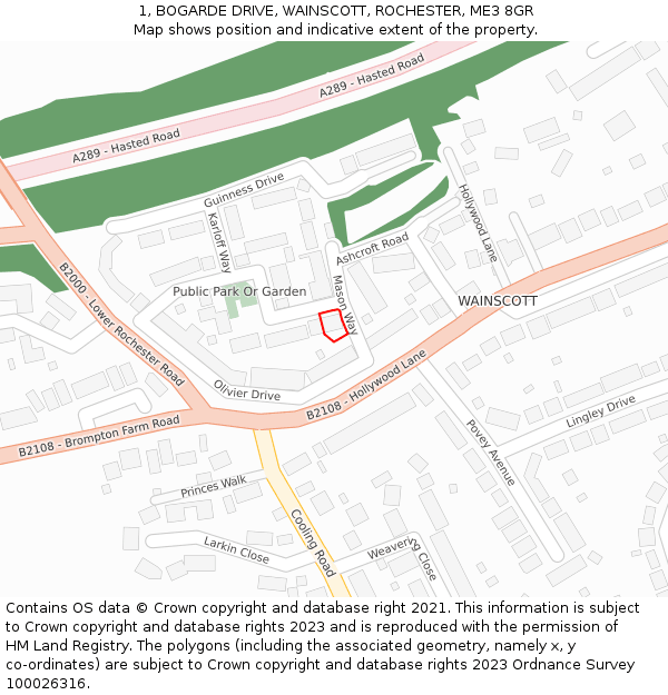 1, BOGARDE DRIVE, WAINSCOTT, ROCHESTER, ME3 8GR: Location map and indicative extent of plot