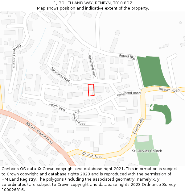 1, BOHELLAND WAY, PENRYN, TR10 8DZ: Location map and indicative extent of plot