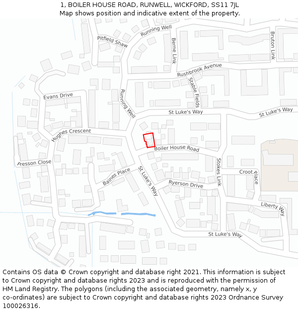 1, BOILER HOUSE ROAD, RUNWELL, WICKFORD, SS11 7JL: Location map and indicative extent of plot