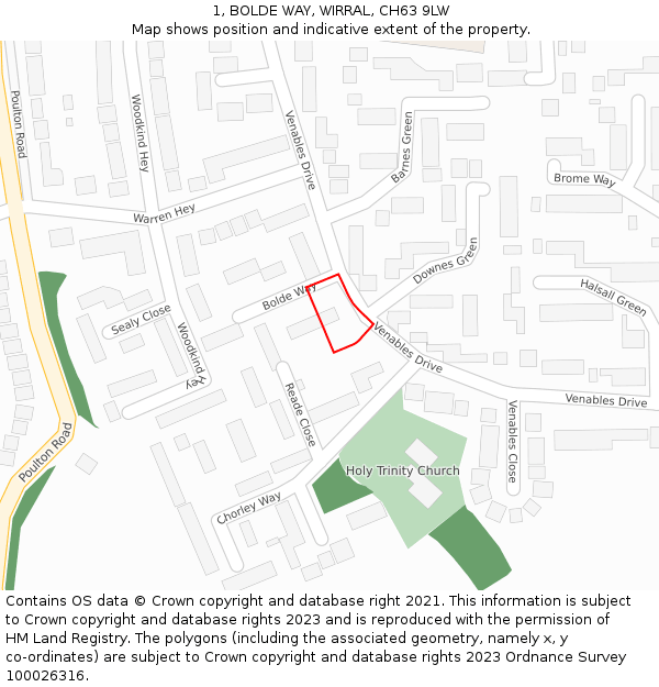 1, BOLDE WAY, WIRRAL, CH63 9LW: Location map and indicative extent of plot