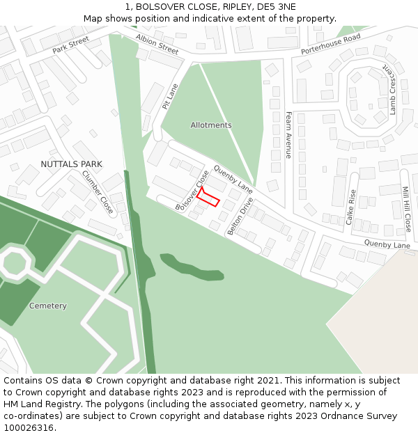 1, BOLSOVER CLOSE, RIPLEY, DE5 3NE: Location map and indicative extent of plot