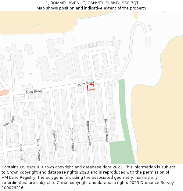 1, BOMMEL AVENUE, CANVEY ISLAND, SS8 7QT: Location map and indicative extent of plot