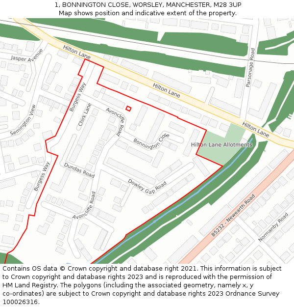 1, BONNINGTON CLOSE, WORSLEY, MANCHESTER, M28 3UP: Location map and indicative extent of plot