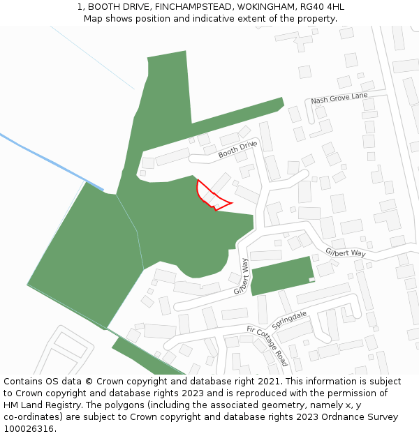 1, BOOTH DRIVE, FINCHAMPSTEAD, WOKINGHAM, RG40 4HL: Location map and indicative extent of plot