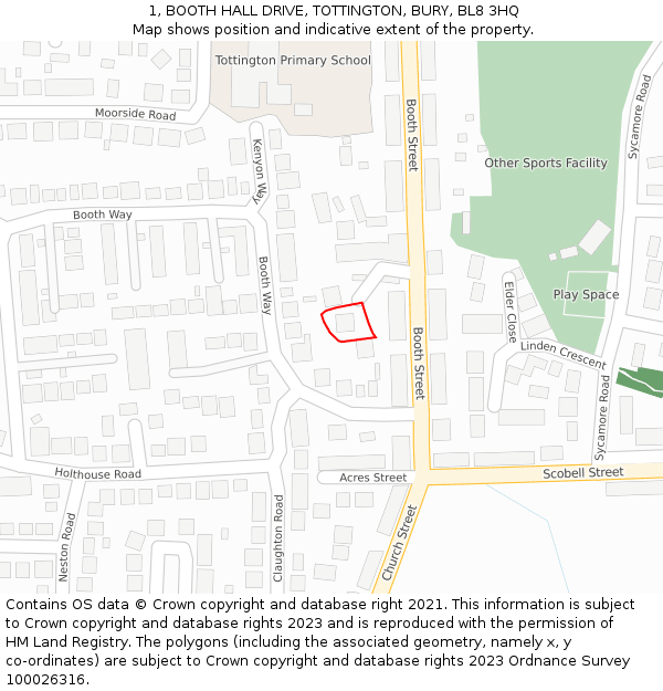 1, BOOTH HALL DRIVE, TOTTINGTON, BURY, BL8 3HQ: Location map and indicative extent of plot