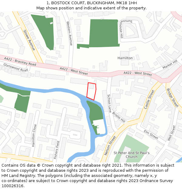 1, BOSTOCK COURT, BUCKINGHAM, MK18 1HH: Location map and indicative extent of plot