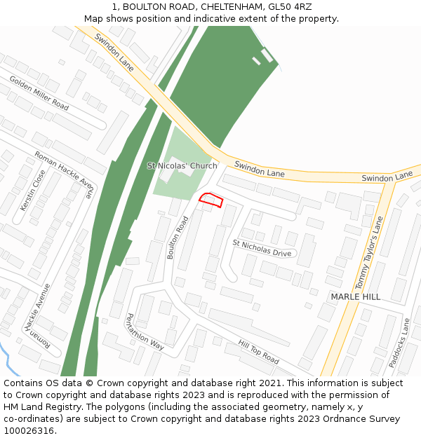 1, BOULTON ROAD, CHELTENHAM, GL50 4RZ: Location map and indicative extent of plot