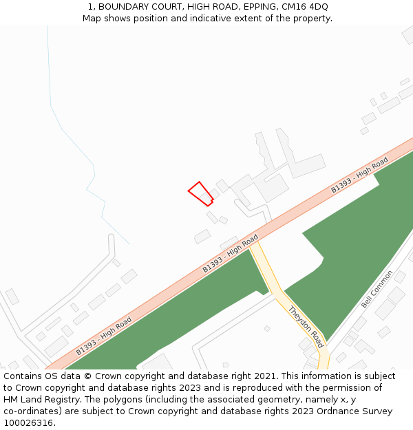 1, BOUNDARY COURT, HIGH ROAD, EPPING, CM16 4DQ: Location map and indicative extent of plot