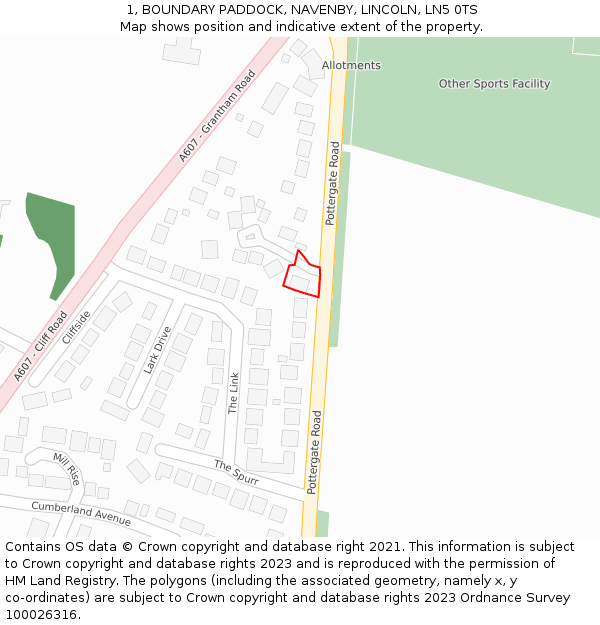 1, BOUNDARY PADDOCK, NAVENBY, LINCOLN, LN5 0TS: Location map and indicative extent of plot