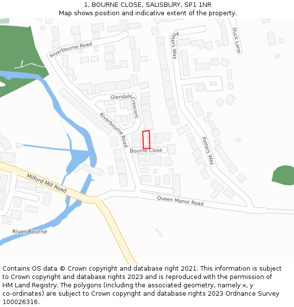 1, BOURNE CLOSE, SALISBURY, SP1 1NR: Location map and indicative extent of plot