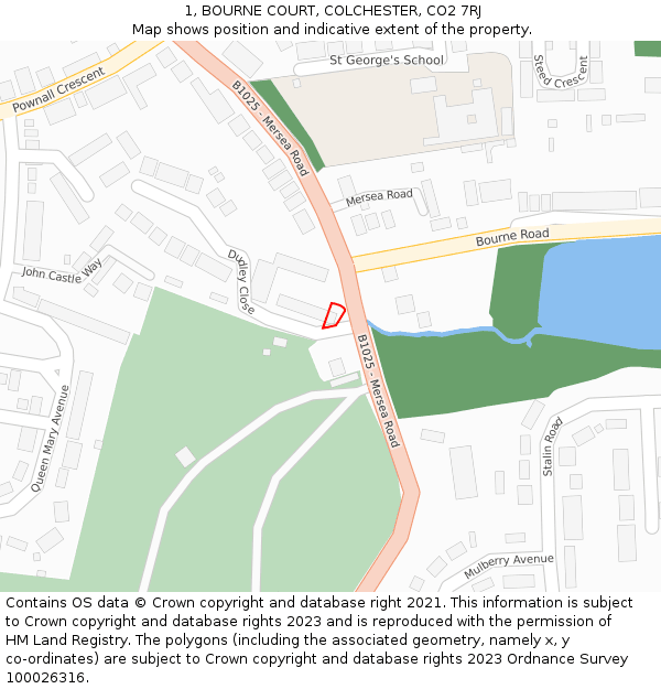 1, BOURNE COURT, COLCHESTER, CO2 7RJ: Location map and indicative extent of plot