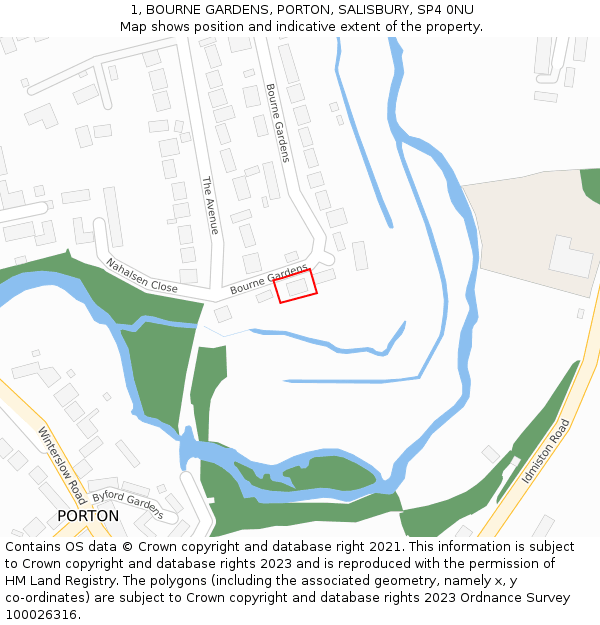1, BOURNE GARDENS, PORTON, SALISBURY, SP4 0NU: Location map and indicative extent of plot