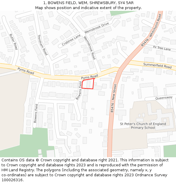 1, BOWENS FIELD, WEM, SHREWSBURY, SY4 5AR: Location map and indicative extent of plot