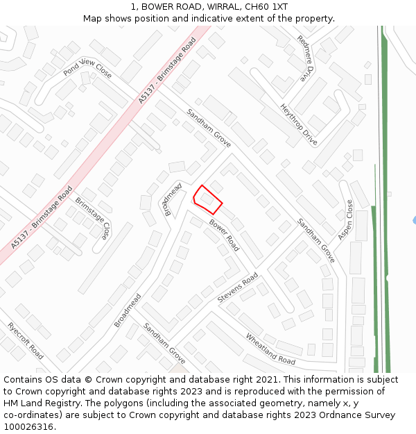 1, BOWER ROAD, WIRRAL, CH60 1XT: Location map and indicative extent of plot